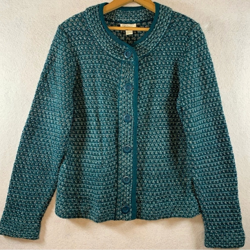 Christopher & Banks Womens Popcorn Stitch Textured Cardigan Teal Cottage‎ Cabin